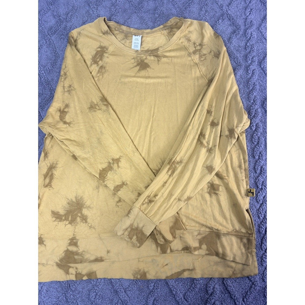 JoyLab Womens Mustard Yellow Tie Dye Raglan Sweatshirt Thumbholes Size L